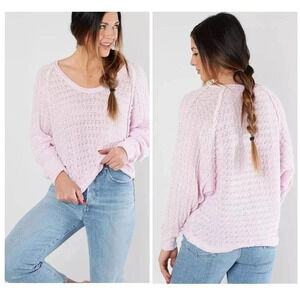 Free People Thien's Hacci Woven Pullover Top - Raw Edge Oversized Dolman Sleeve